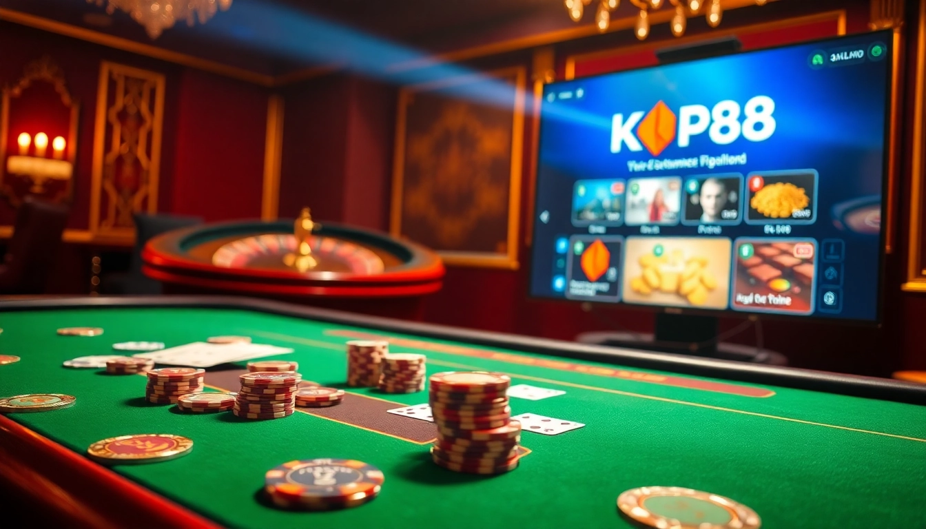 Engaging scene of players enjoying games at nhà cái kp88 casino, showcasing excitement and luxury.