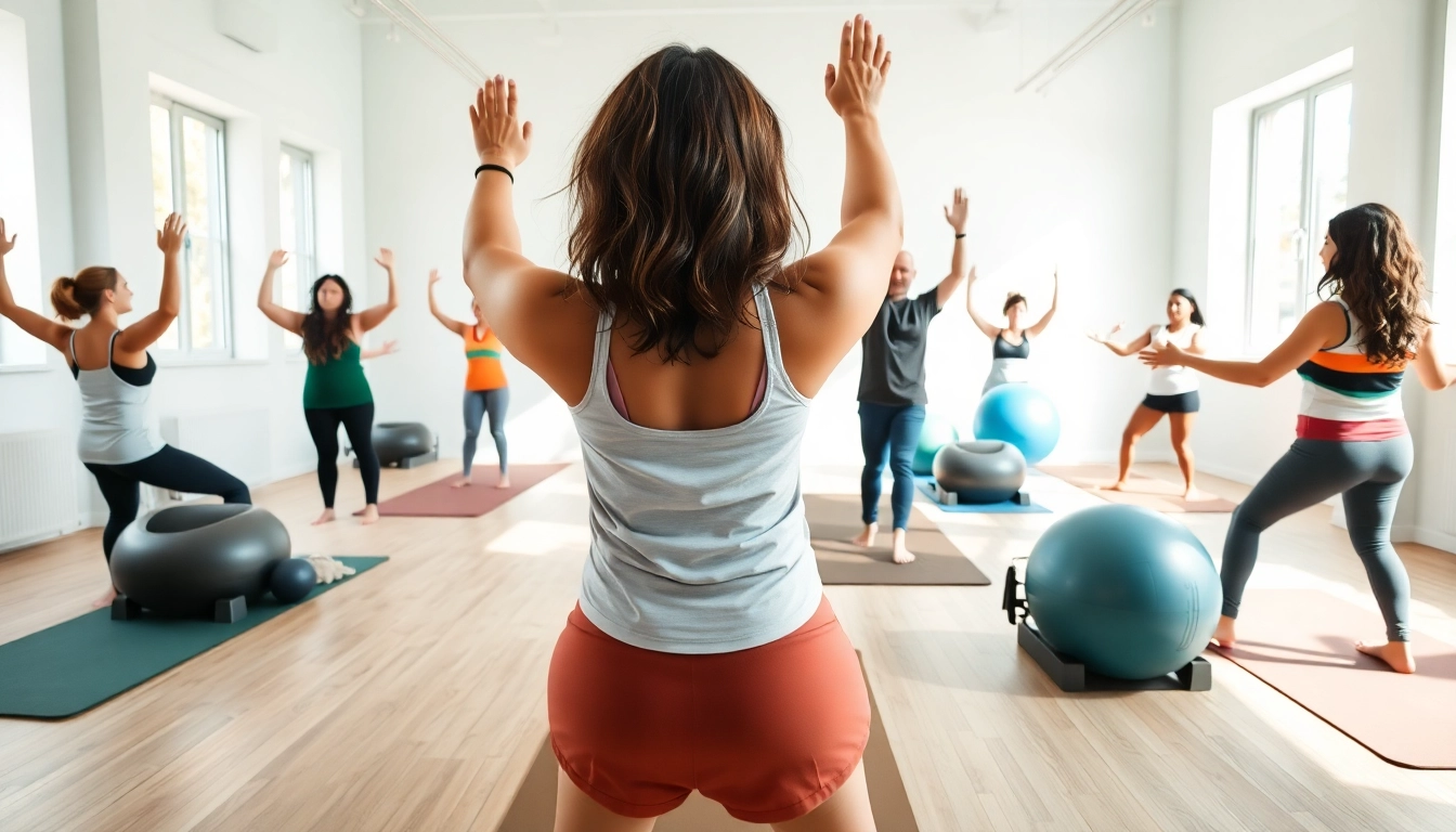 明るいスタジオでピラティス おすすめのテクニックを紹介する活気あるピラティスクラス。