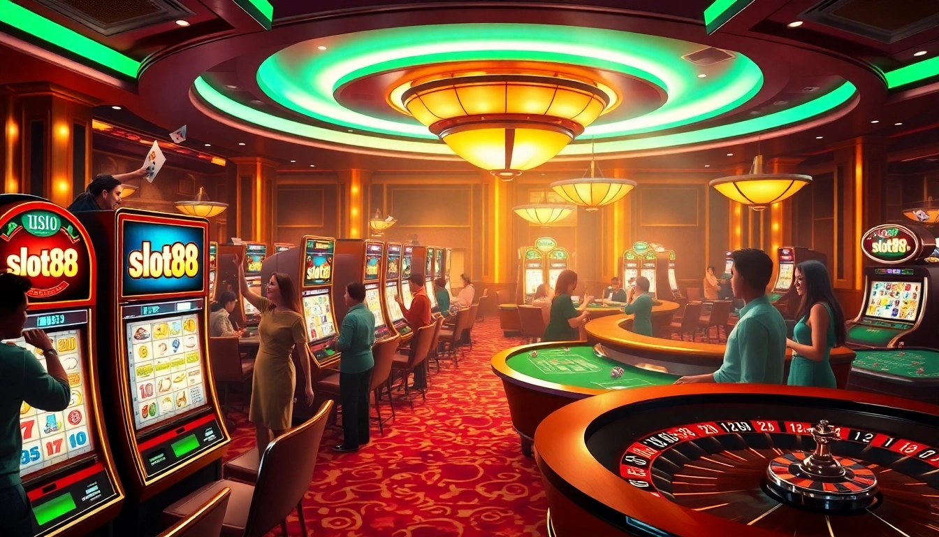 Play thrilling slot88 games in a vibrant casino filled with excitement and winning moments.