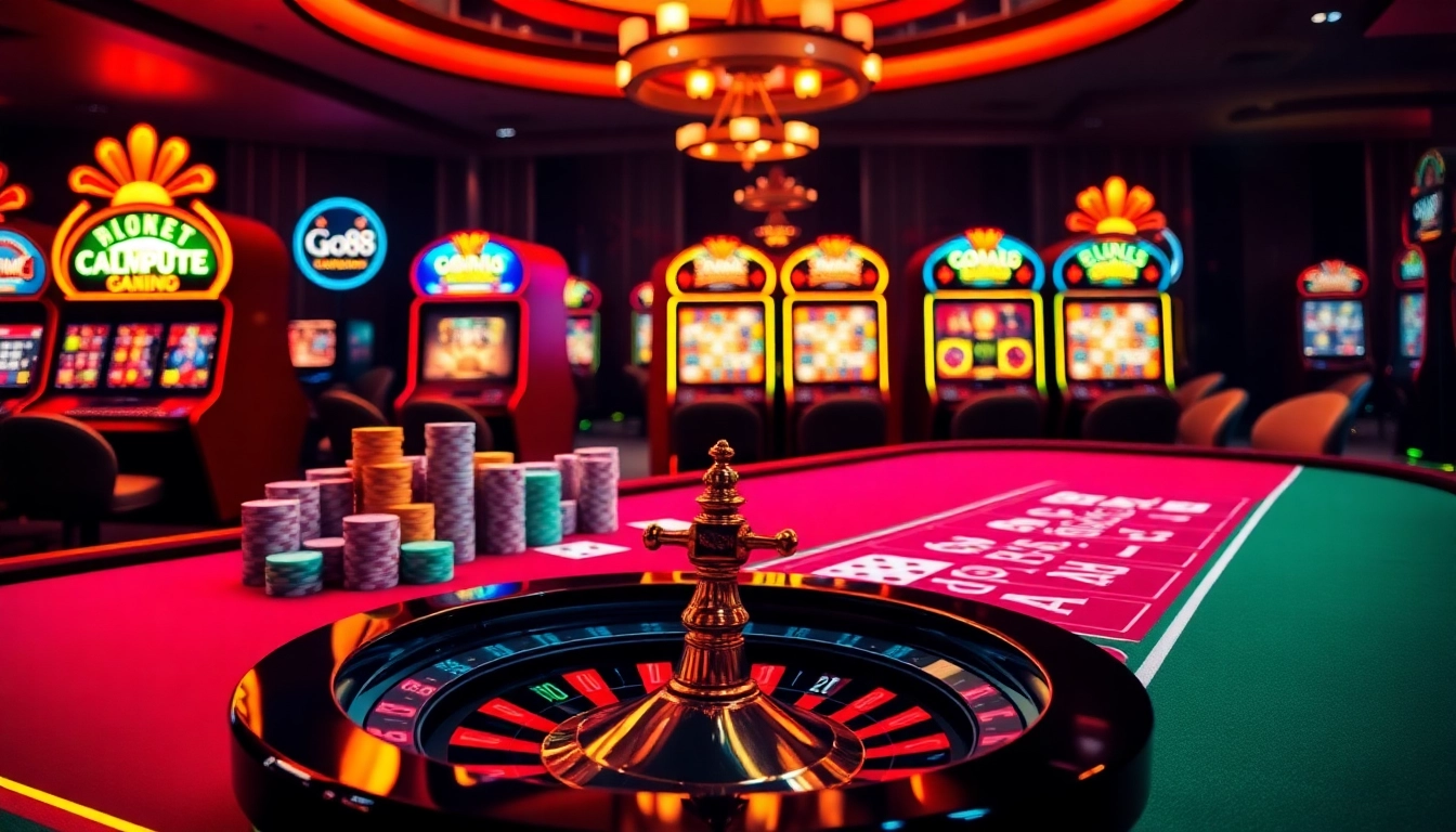 Experience the thrill of GO88 with vibrant casino tables and exciting gaming elements.