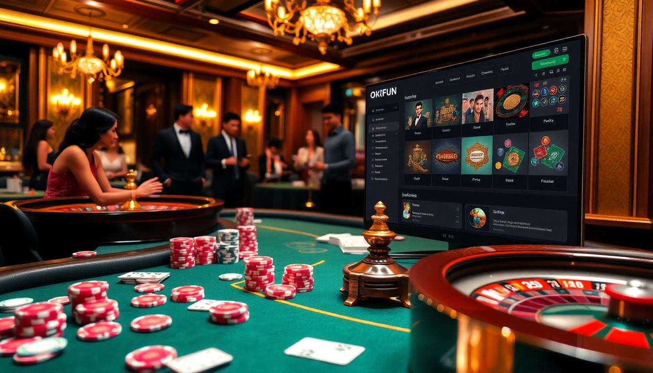 Engage with OKFUN's vibrant casino atmosphere featuring exciting games and strategic gambling.