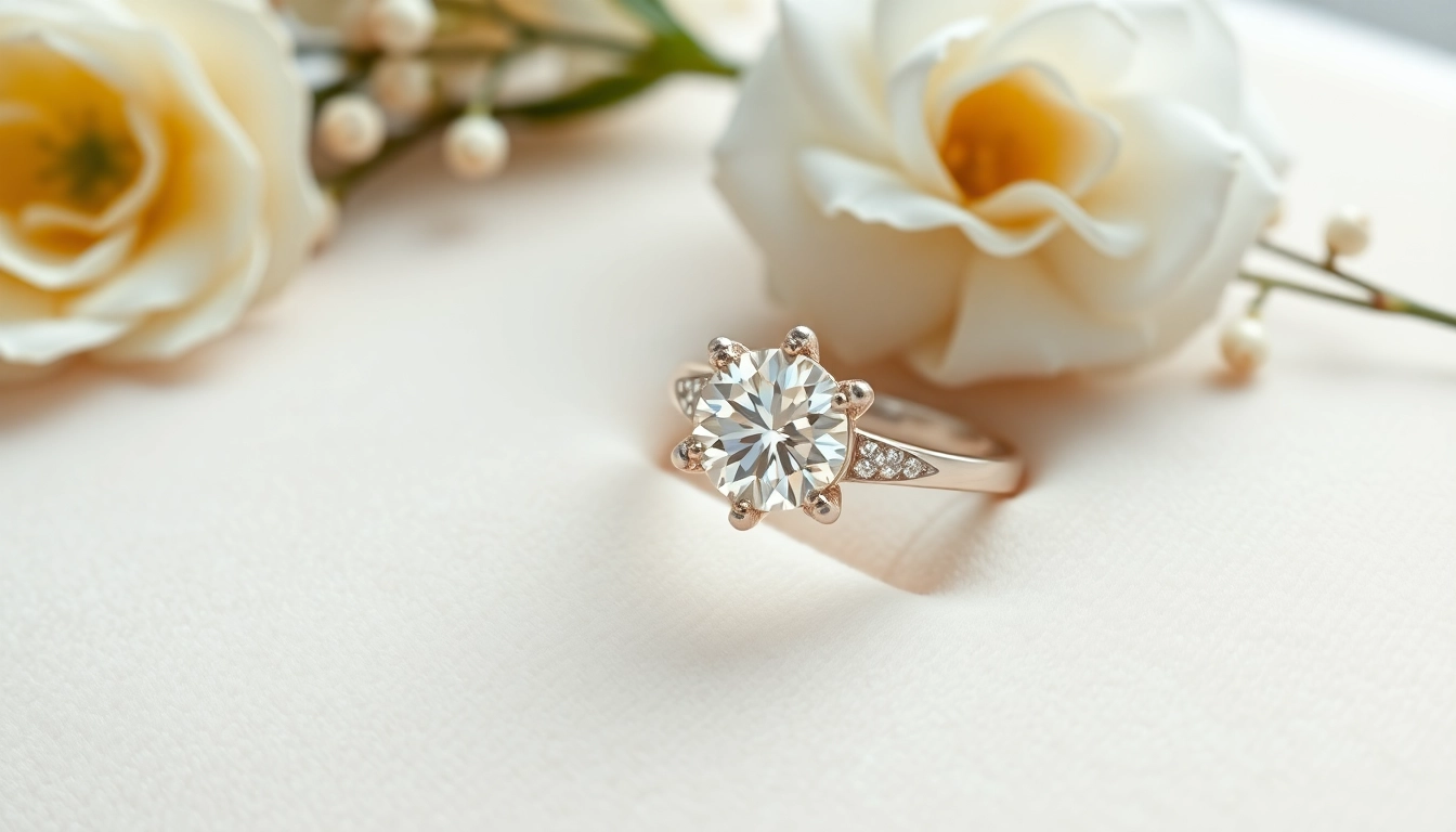 ベルベットの上に中央ダイヤモンドが優雅に飾られた美しい結婚指輪（結婚指輪）。