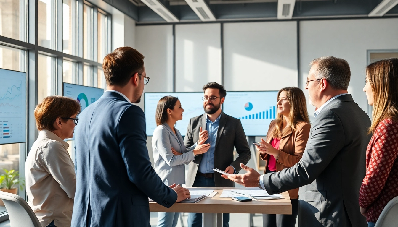 Leaders sharing founder leadership insights in an energetic office setting with strategic discussions.