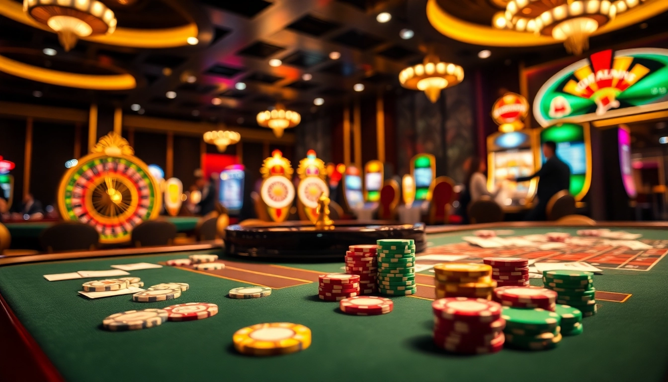 Experience thrilling games at onicplay with vibrant casino tables and colorful poker chips.