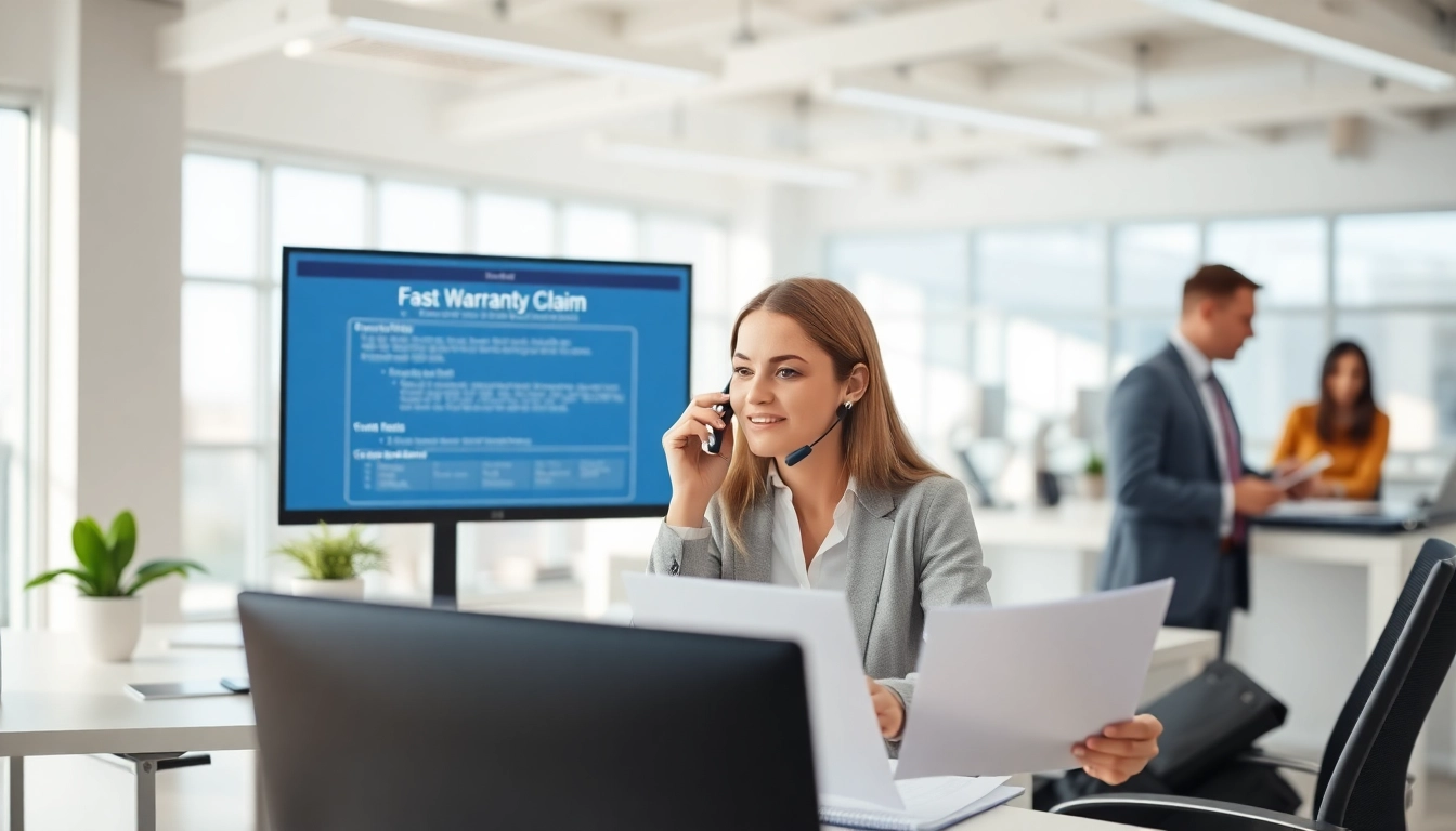 Facilitating fast warranty claim decisions with customer service representatives in a professional office setting.
