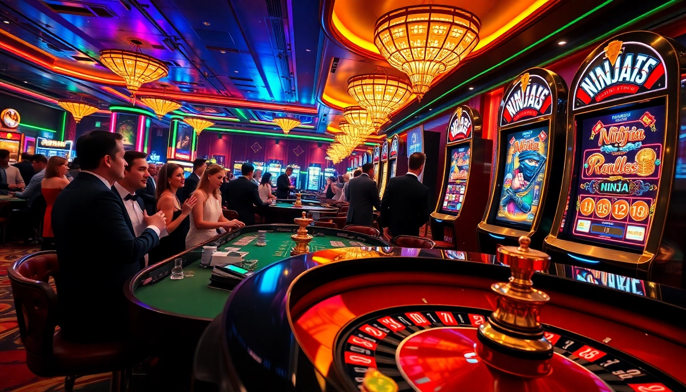 Nohu com players engaging at a glamorous casino table, showcasing excitement in gambling.