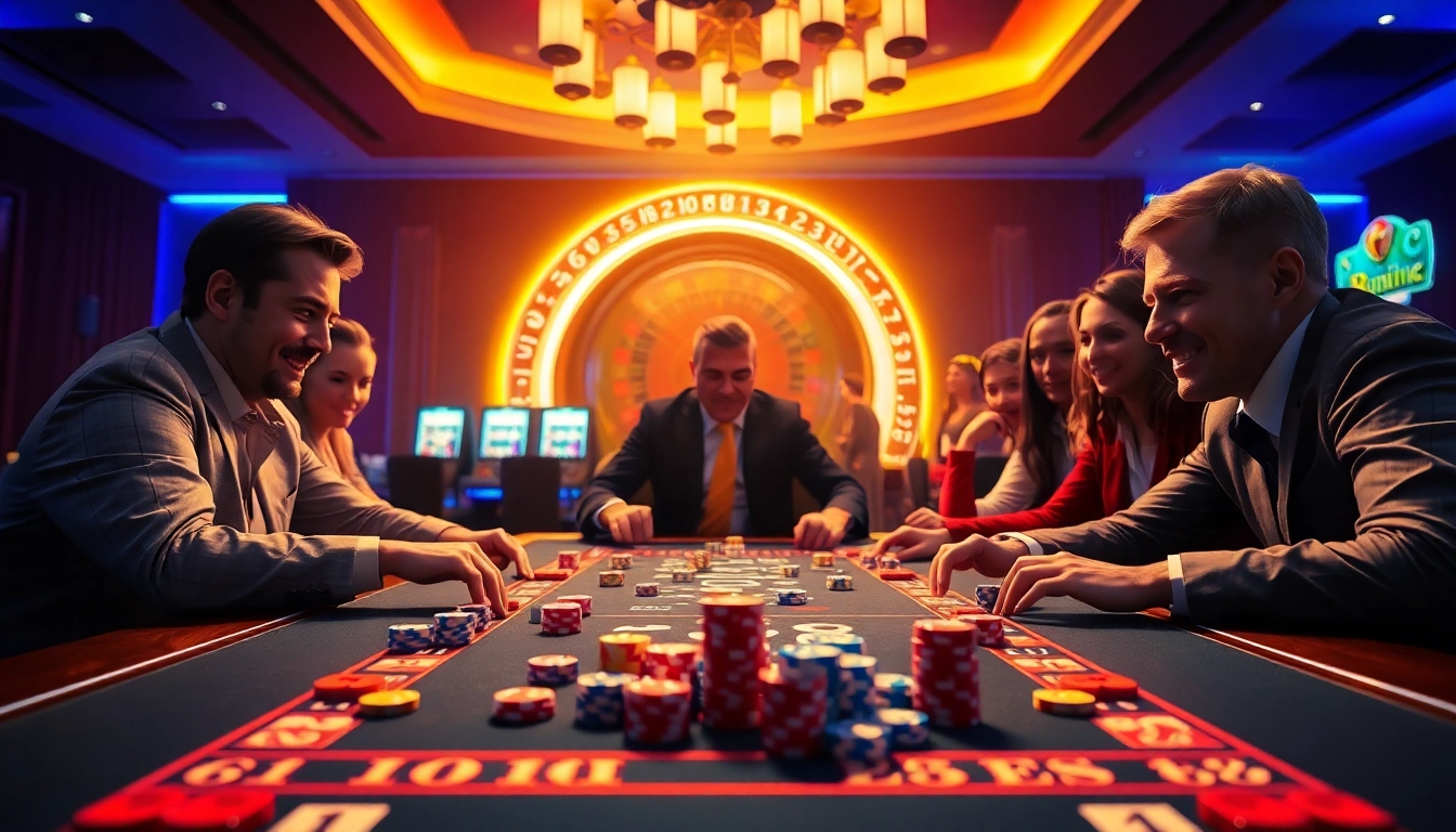 Engage in רמיקוב אונליין at a vibrant casino table with exciting tile gameplay and neon lights.