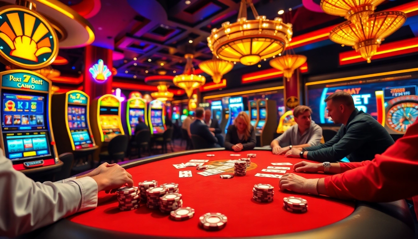 SODO gaming excitement with players at a poker table in a lavish casino setting.