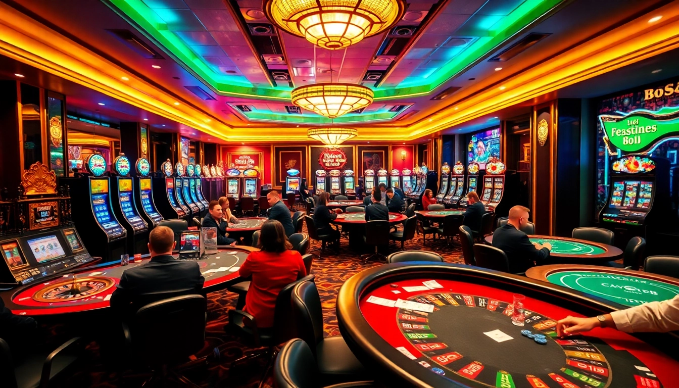 Players enjoying an exciting game at the nova88 casino, surrounded by vibrant slot machines and gaming tables.
