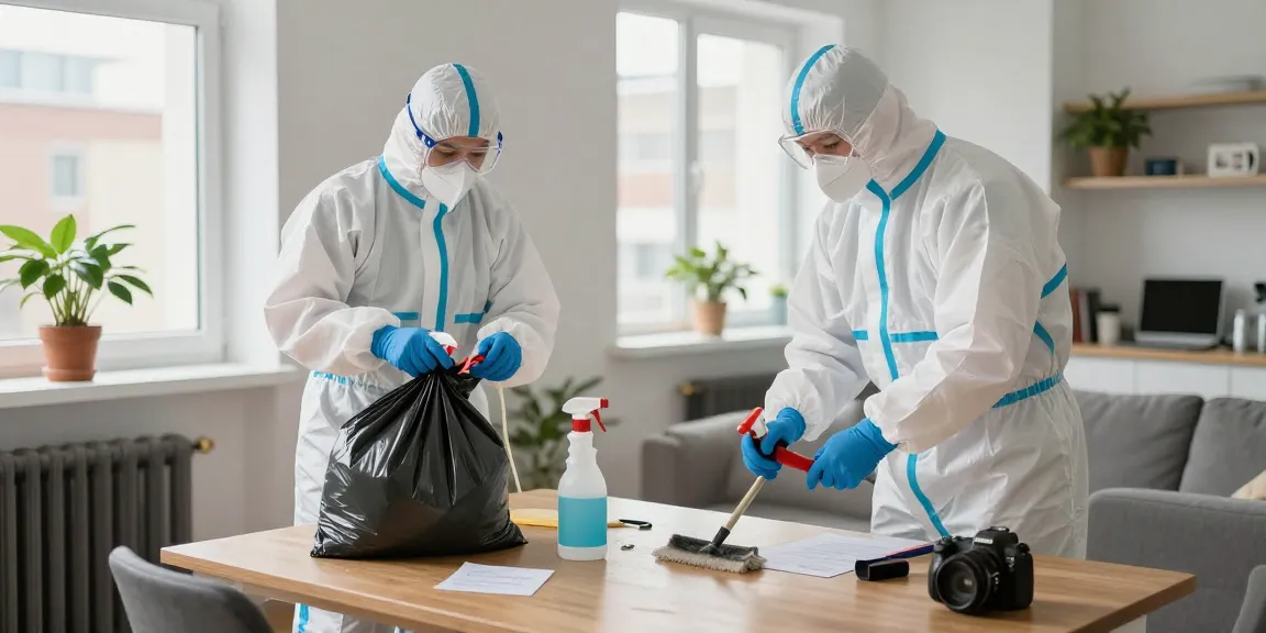 Professionelle Tatortreinigung Firma in Dortmund bei der Reinigung eines kontaminierten Raums.